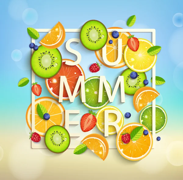 Sommaren bakgrund med frukter — Stock vektor