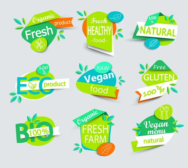 Conjunto de etiquetas de alimentos orgánicos saludables . — Vector de stock