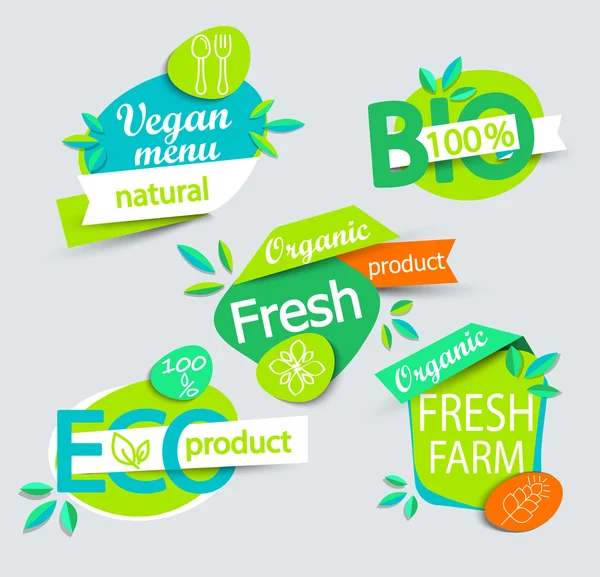 Set of healthy organic food labels. — Stock Vector