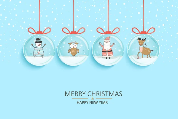 Новым 2021 Годом Желая Счастливого Рождества Сантой Северным Оленем Снеговиком — стоковый вектор