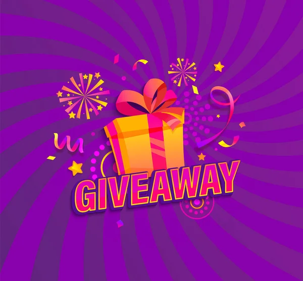 Giveaway Banner Win Poster Gift Box Prize Winner Template Design — Stock Vector