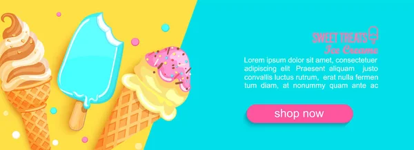 Banner Horizontal Sweet Shop Con Helados Lugar Para Texto Para — Vector de stock