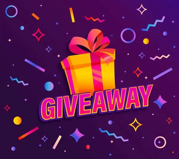 Giveaway Banner Win Poster Met Giftbox Met Prijs Aan Winnaar — Stockvector
