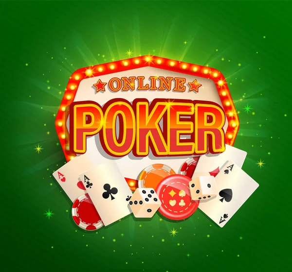 Banner Poker Online Quadro Leve Vintage Com Cartões Poker Jogando — Vetor de Stock