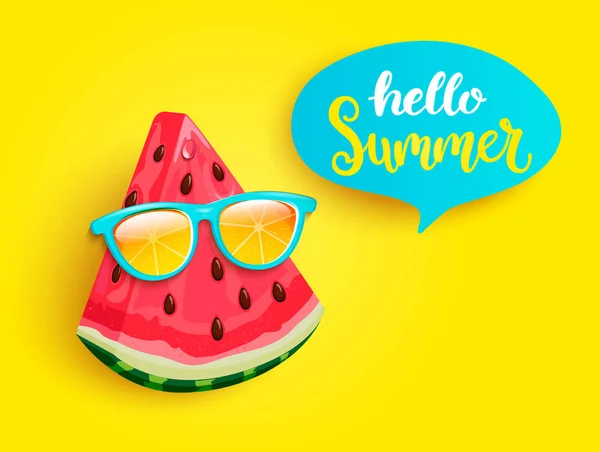 Hipster Wassermelone Mit Orangefarbener Sonnenbrille Begrüßt Den Sommer Auf Gelbem — Stockvektor