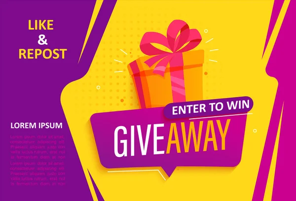 Giveaway Banner Calling Repost Enter Win Web Banner Gift Box — 스톡 벡터