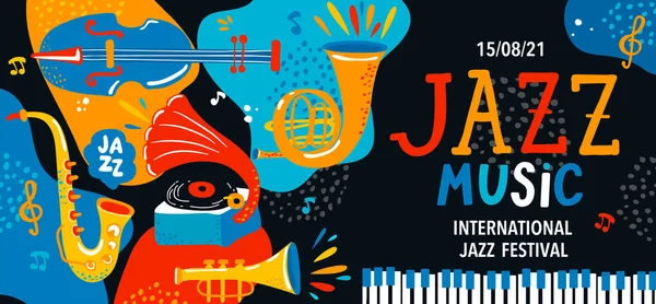 Internationales Jazzfestival Sommer Kreatives Modernes Plakat Banner Flyer Mit Klassischen — Stockvektor