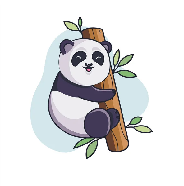 Lustige Schöne Panda Klettert Auf Den Bambus Schwarz Weißer Bär — Stockvektor