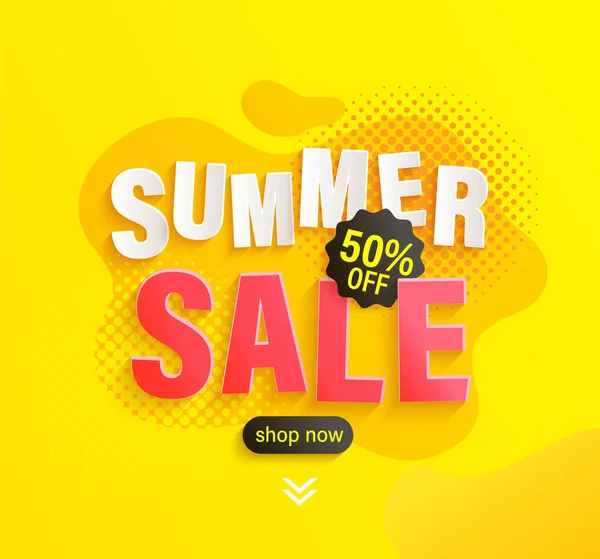Bright Summer Sale Flyer Geometric Fluid Halftone Fashion Retail Shopping — Stock Vector