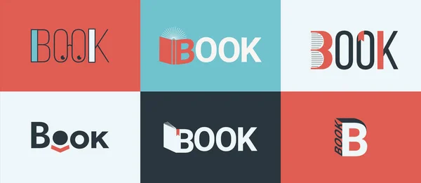 本のロゴ 書店のロゴの概念のセット 図書館のための知識 教育のシンボル フラットなデザインスタイルの書店 本のある書店のロゴタイプ ベクターイラスト — ストックベクタ