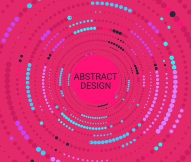 Soyut renkli noktalı daireler. Dairesel biçimde büyük ve küçük noktalar. Parlak renk yarım ton arkaplan. Kapak, broşür, el ilanı veya afiş, web sayfaları, baskılar için şablon tasarımı. Vektör geometrik sanat.