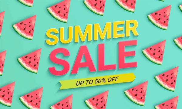 Bright Summer Sale Banner Hot Season 2021 Watermelons Percent Discounts — Stock Vector