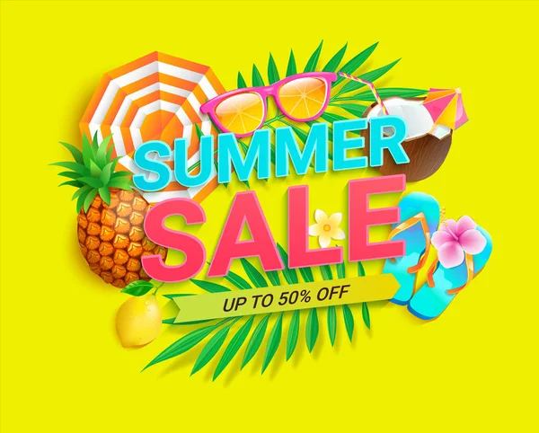 Φωτεινό Πανό Πώλησης Για Καλοκαίρι 2021 Ψώνια Κίτρινο Φόντο Μέχρι — Διανυσματικό Αρχείο
