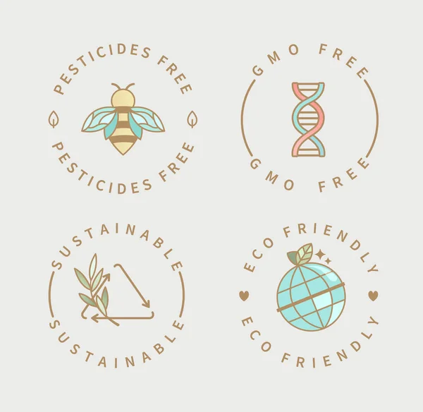 Set Logo Pesticidi Prodotti Senza Ogm Sostenibili Eco Compatibili Icone Illustrazioni Stock Royalty Free