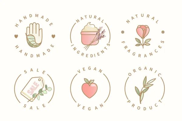 Conjunto Logotipo Para Artesanal Ingredientes Naturais Fragrâncias Venda Produtos Veganos Ilustrações De Bancos De Imagens Sem Royalties