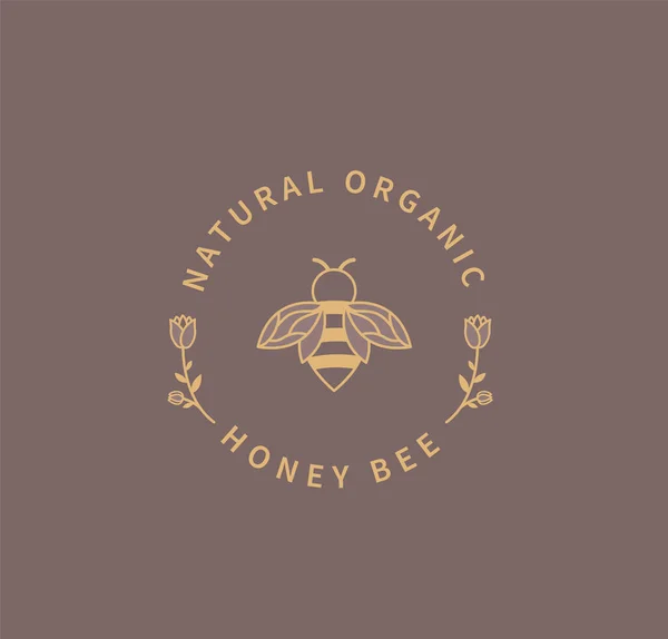 Honey Bee Logo Natural Organic Ingredient Food Cosmetology Template Design — Stock Vector