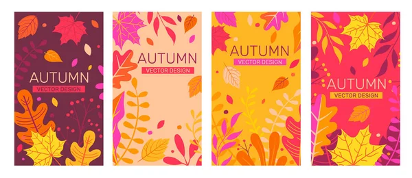 Setzen Sie Herbstliche Banner Voller Farbenfroher Herbstblätter Flyer Für Die — Stockvektor