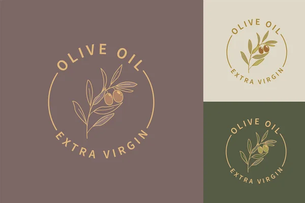 Olio Extravergine Oliva Logo Etichette Set Ramo Ulivo Isolato Design Illustrazioni Stock Royalty Free