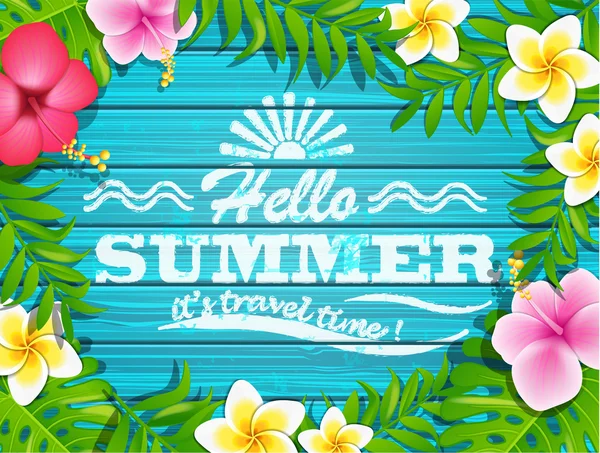 Hola fondo de verano con flores tropicales — Vector de stock