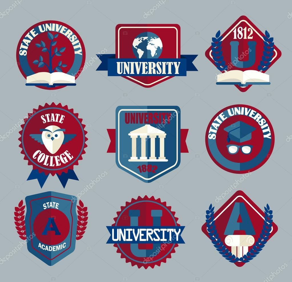 Vector set of university and college school badges in flat style.