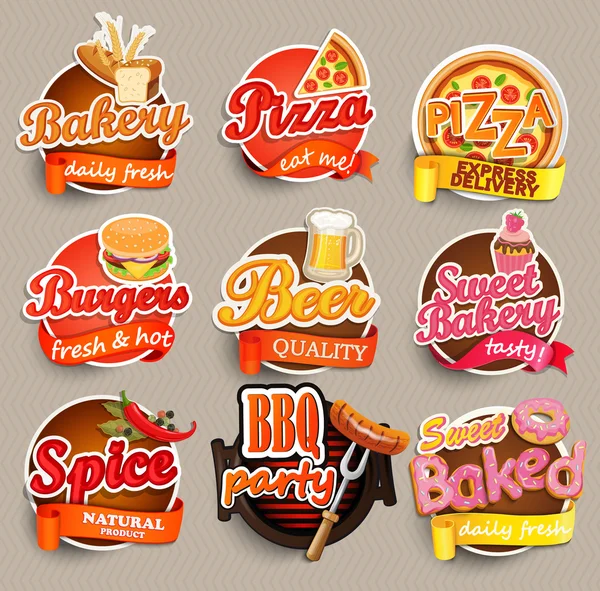 Set stiker makanan - Stok Vektor