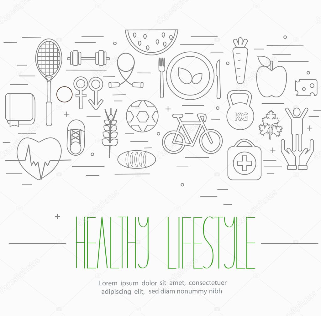 healthy lifestyle symbols set