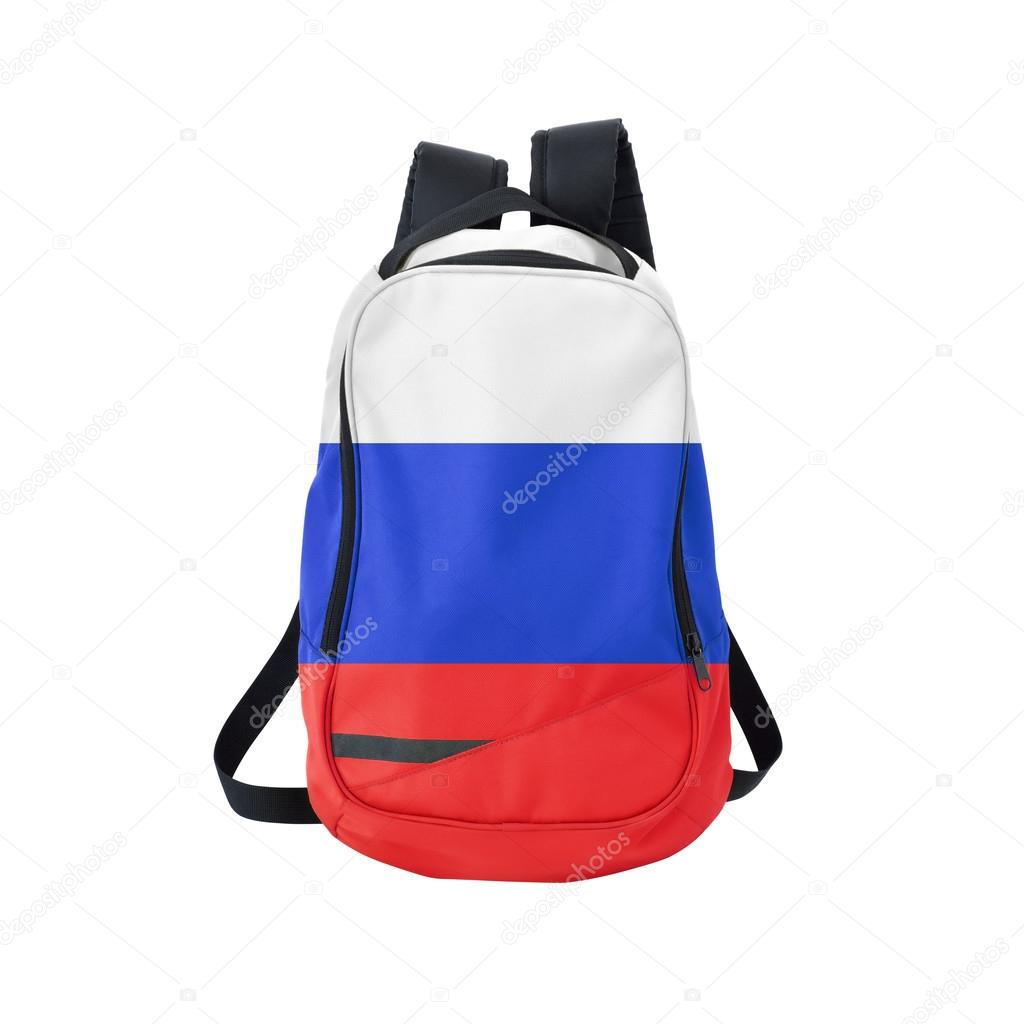 Russia flag backpack isolated on white