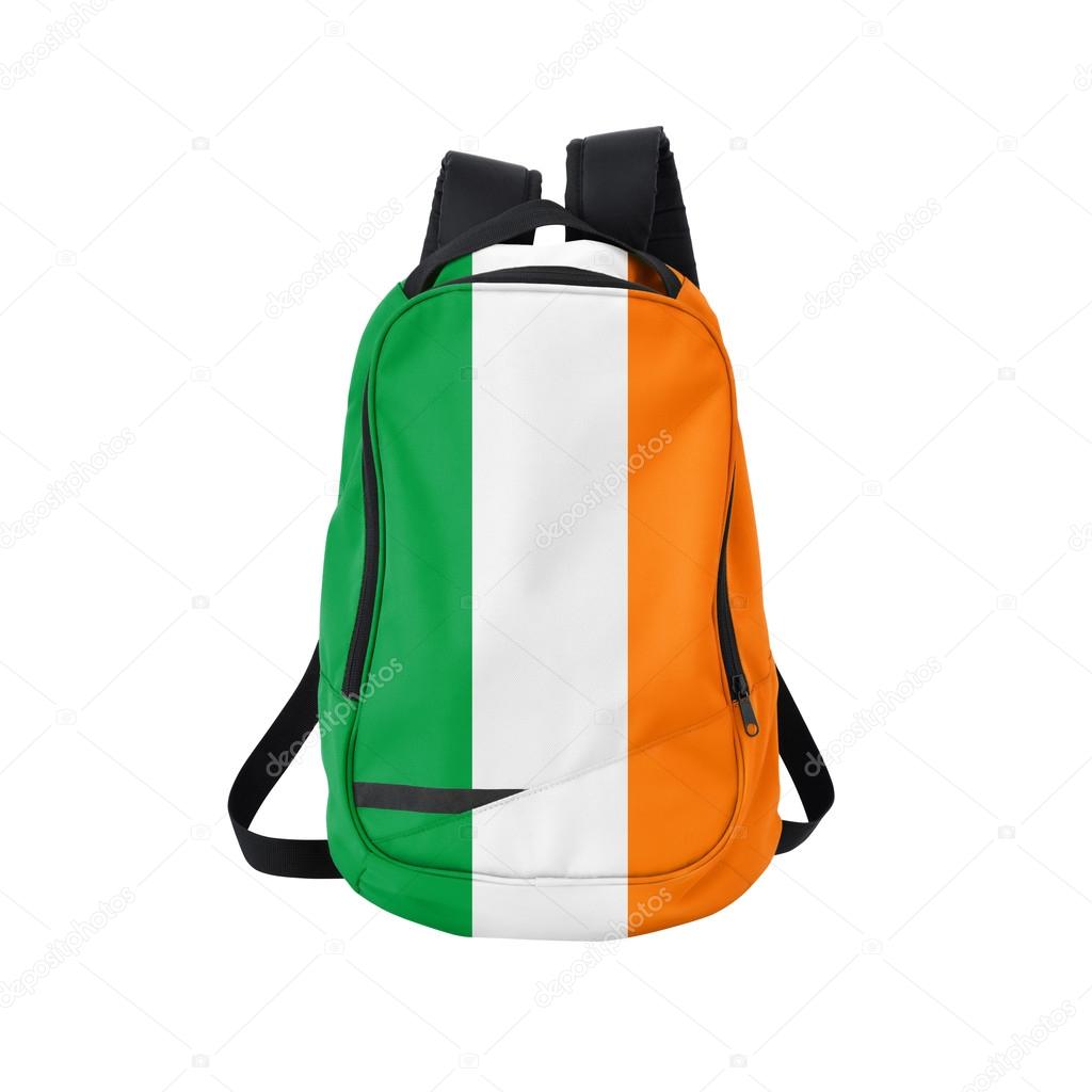 Ireland flag backpack isolated on white