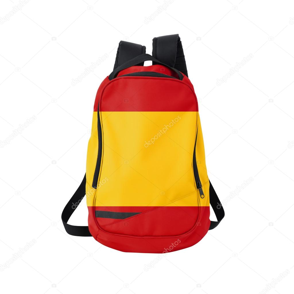 Spain flag backpack isolated on white