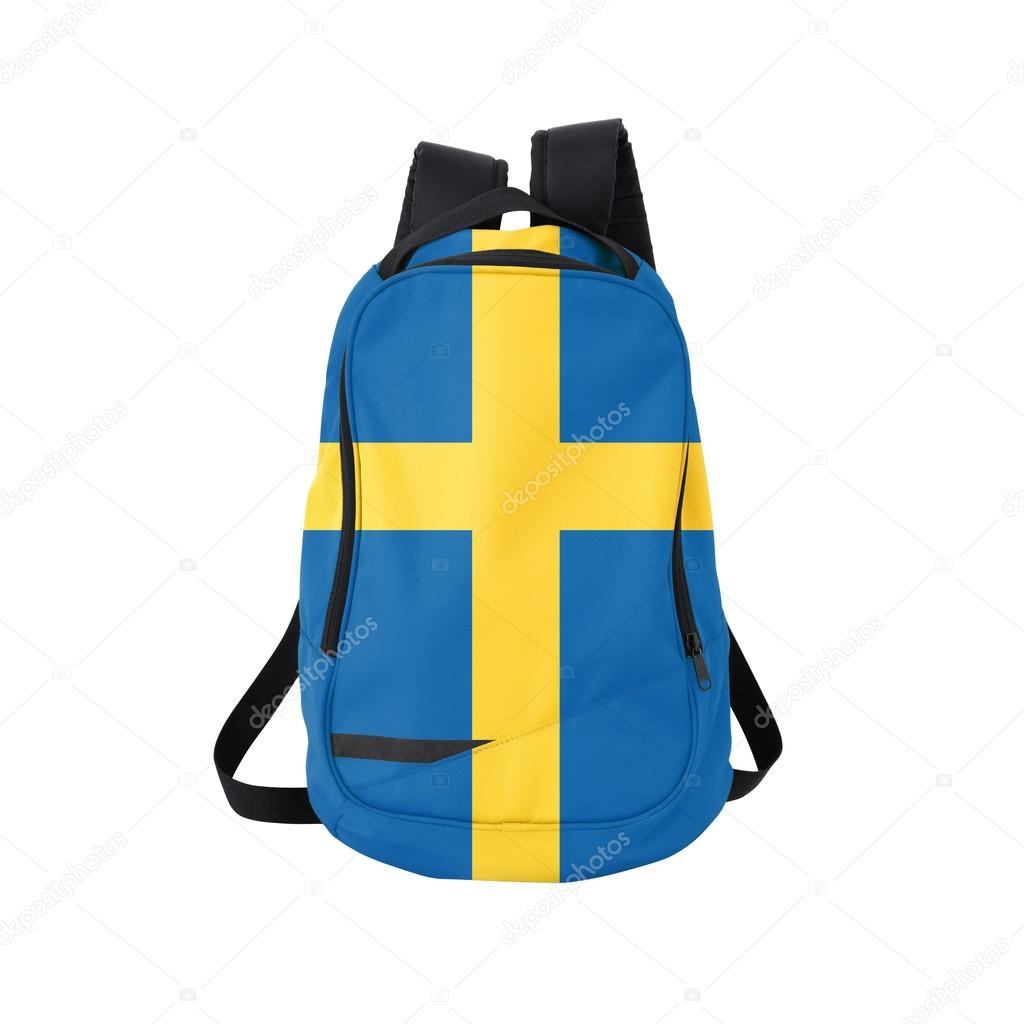 Sweden flag backpack isolated on white