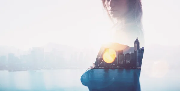 Businesswoman. Double exposure — Stock Photo, Image