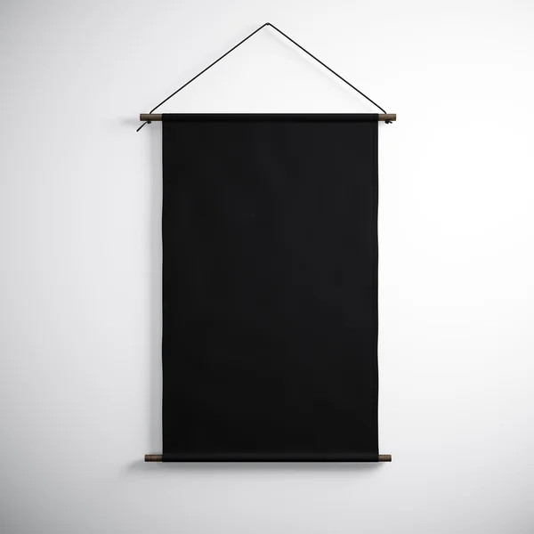 Leere schwarze Leinwand hängt einen Hintergrund. — Stockfoto