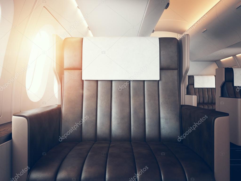 Photo of luxury airplane interior.