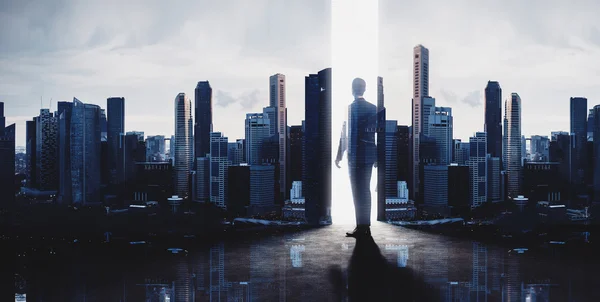 Concept of businessman and skyscrapers. — Stock Photo, Image