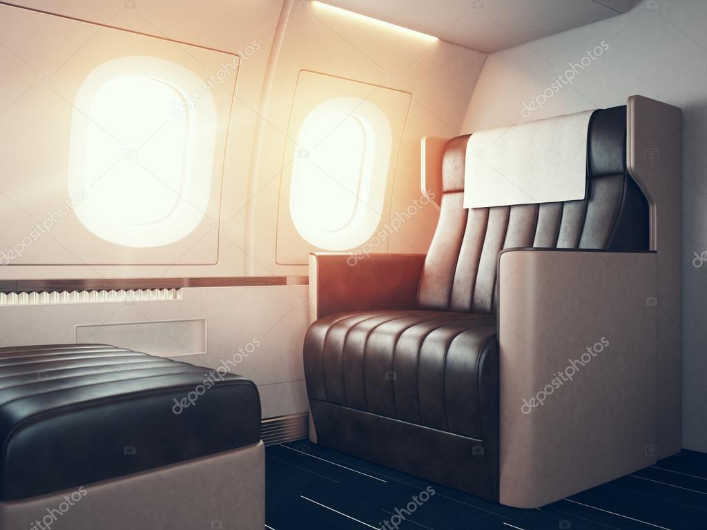 Photo of luxury airplane interior.