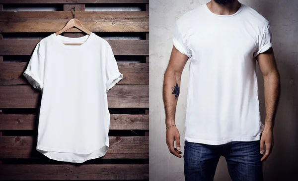 Sakallı adam T-shirt giyen. — Stok fotoğraf