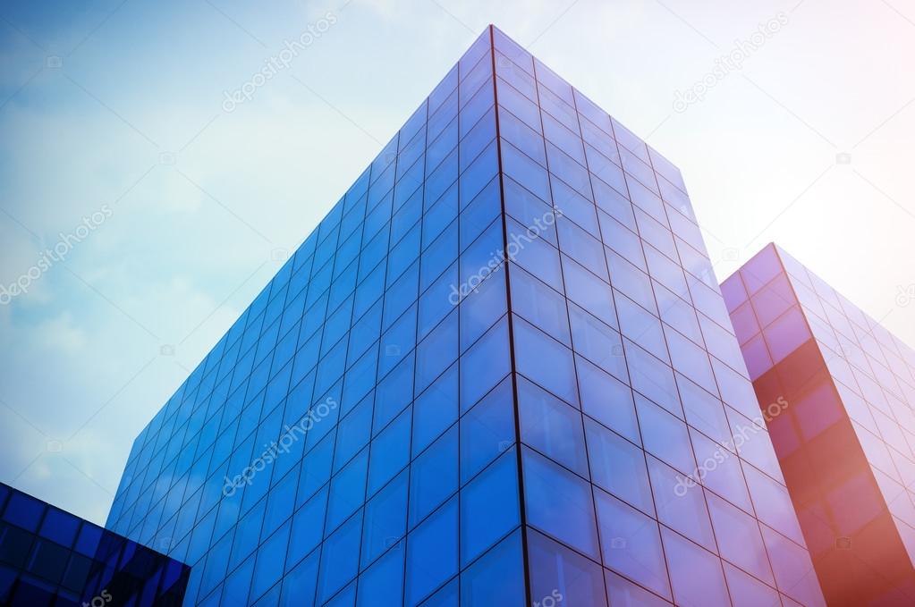 modern glass blue skyscrapers