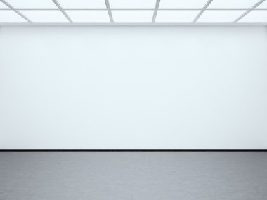 Fotoğraf beyaz boş duvar çağdaş galeri. Beton zeminli modern açık alan expo. İş bilgileri için yer. Yatay bir maket. 3d Render