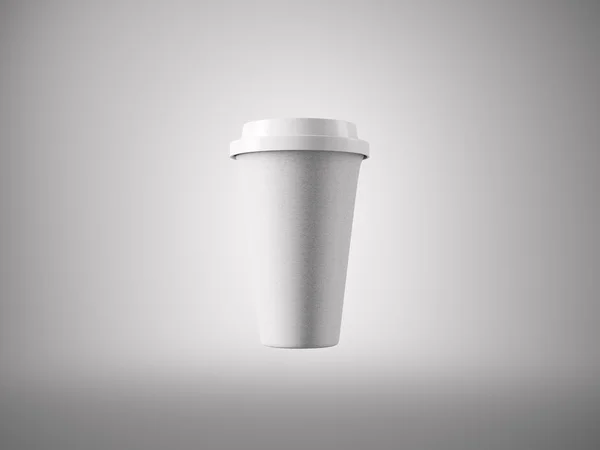 Photo close white paper take away coffee cup. Isolated on the light background. Ready for business info. Horizontal mockup. 3d rendering — Stock Photo, Image