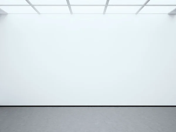 Photo blank white empty wall contemporary gallery. Modern open space expo with concrete floor. Place for business information. Horizontal mockup. 3d Render — Stock Photo, Image