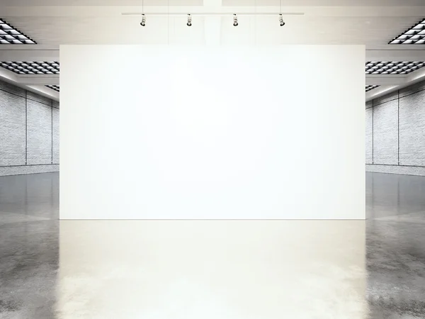 Picture exposition modern gallery,open space.Blank white empty canvas contemporary industrial place.Simply interior loft style with concrete floor,bricks walls.Place for business information.3d Render — Stock Photo, Image