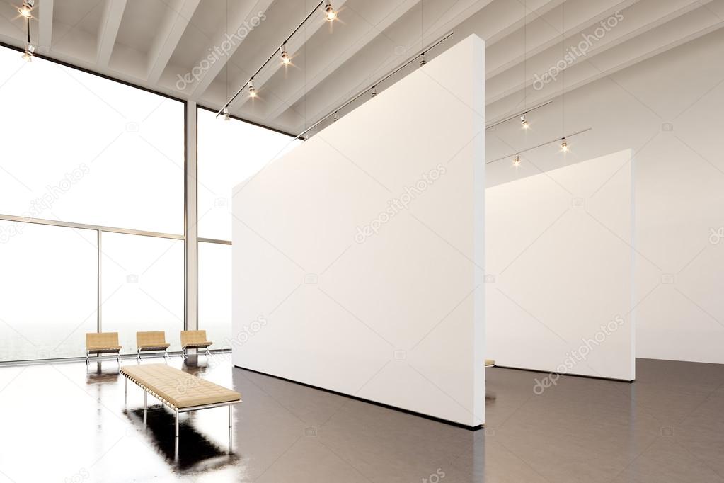 Picture exposition modern gallery,open space.Huge white empty canvas ... Picture exposition modern gallery,open space.Huge white empty canvas ...
