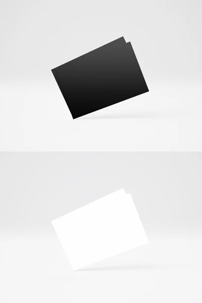 Doble foto vertical de dos tarjetas de visita en blanco y negro sobre fondo abstracto. Tarjetas vacías fila textura aislada blanco. Una maqueta vertical. renderizado 3d — Foto de Stock