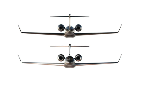 Фото Black Matte Luxury Generic Design Private Airplane Model. Модель Clear Mocup Isolated Blank White Background. Вид спереди. Горизонтально. 3D рендеринг . — стоковое фото