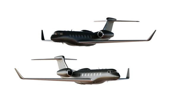Фото Black Matte Luxury Generic Design Private Airplane Model. Модель Clear Mocup Isolated Blank White Background. Угловой вид сбоку. Горизонтально. 3D рендеринг . — стоковое фото