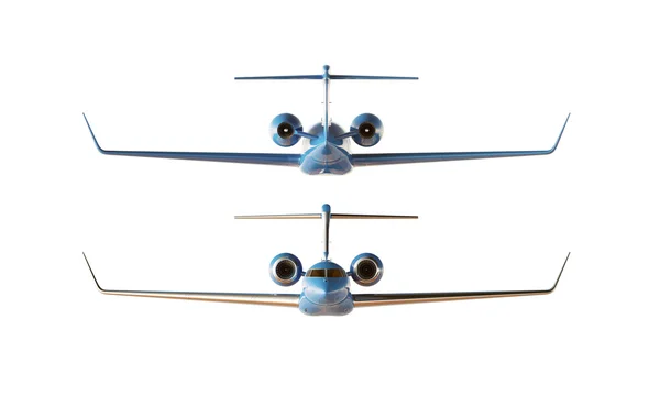 Фото Blue Glossy Luxury Generic Design Private Airplane Model. Модель Clear Mocup Isolated Blank White Background. Вид спереди сзади. Горизонтально. 3D рендеринг . — стоковое фото