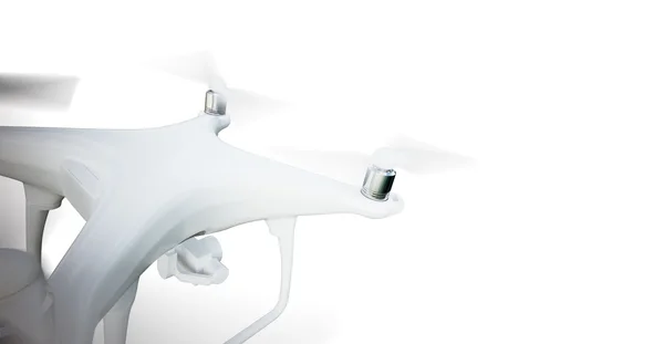 Foto Matte Genérico Design Moderno Controle Remoto Air Drone Voando com câmera de ação. Isolado em branco fundo branco. Fecho horizontal, vista do ângulo superior. Renderização 3D . — Fotografia de Stock