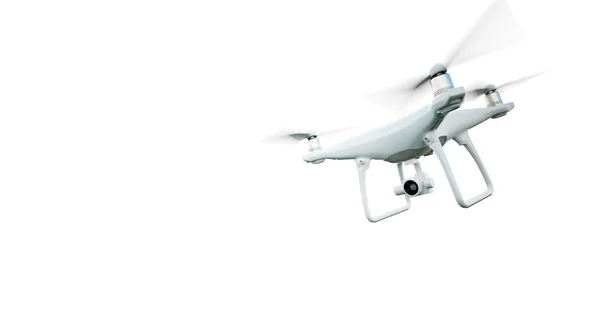 Imagem Matte Genérico Design Moderno Controle Remoto Air Drone Voando com câmera de ação. Isolado em fundo branco vazio. Horizontal. Renderização 3D . — Fotografia de Stock