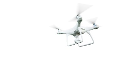 Fotoğraf Mat Genel Tasarım Modern Uzaktan Kumanda Hava Drone Aksiyon kamerası ile uçan. Boş Beyaz Arka Plan'da yalıtılmış. Yatay. 3d render.