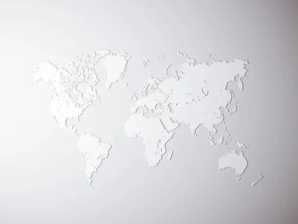 Mapa do Mundo Político Cinzento Branco. Renderização 3D. Fundo de parede de concreto vazio. Materiais de linha texturizados altos. Mockup pronto para informações de negócios. Horizontal . — Fotografia de Stock